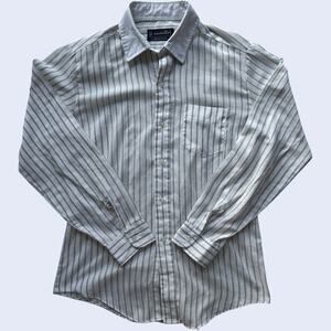 Van Heusen striped button-up shirt white/gray long sleeve size 14 Korea 90s